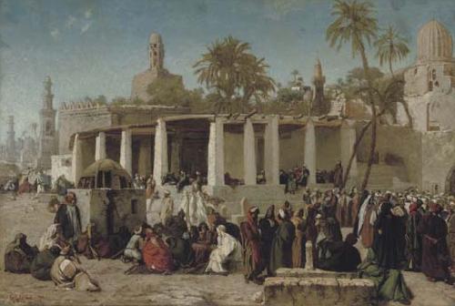 Wilhelm Gentz Crowds Gathering before the Tombs of the Caliphs, Cairo oil painting image